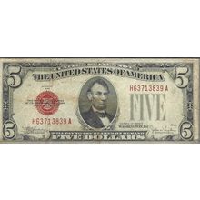 1928-E US Red Seal $5.00 Bill VF
