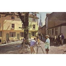 Student Street Artists on Elm Hill Norwich 1960s Postcard