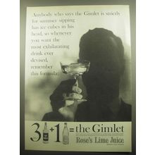 1959 Rose's Lime Juice Ad - Anybody who says the Gimlet is strictly for summer