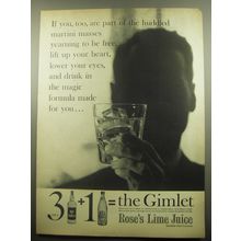 1959 Rose's Lime Juice Ad - If you, too, are part of the huddled martini masses