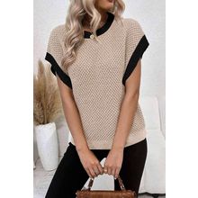 Light French Beige Contrast Trim Round Neck Batwing Sleeve Sweater Top