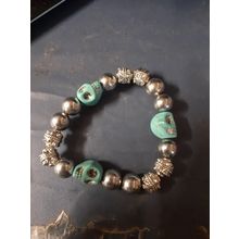womens blue stone and silver bead bracelet