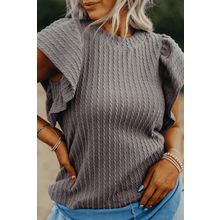 Sleet Solid Color Textured Flutter Sleeve Top