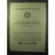 1964 The Toronto-Dominion Bank Ad - Welcomes Rotarians