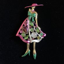 Fashion Lady Brooch/Pin Rhinestone Pink Green #969