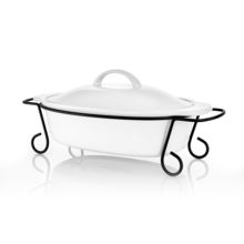 Gibson Elite Gracious Dining 2 Piece Oval Stoneware Bakeware with Lid and Met...