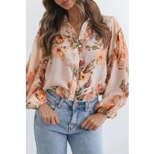 Orange Floral Puff Sleeve Lightweight Shirt
