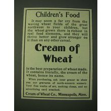 1900 Cream of Wheat Cereal Ad - Children's Food