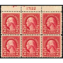 554, Mint VF NH 2¢ Plate Block of Six With Star SCV $97.50 * Stuart Katz