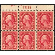 554, Mint VF NH 2¢ Plate Block of Six With Star SCV $97.50 * Stuart Katz