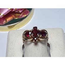 Estate 1.25ctw Pear &Rd Natural Garnet 10Kt Yellow Gold Vintage design Ring20399