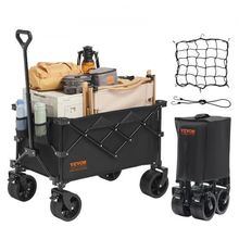 Collapsible Folding Wagon, 113 L Beach Wagon Cart with All-Terrain Wheels, H...