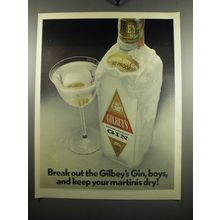 1972 Gilbey's Gin Ad - Break out the Gilbey's gin, boys, and keep martinis dry