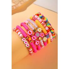 Coral Paradise Valentine Heart Flower Beaded Multi Layered Bracelet
