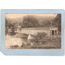 CT West Cornwall Covered Bridge Postcard Bridge Over Housatonic River Worl~39