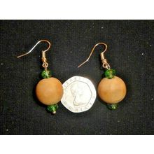 Totally unique 16mm wood & green crystal glass dangle earrings