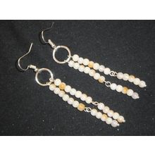 Delicate coffee and cream colour two strand glass long dangle earrings