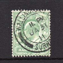 Edward VII - 1902-10 - ½d Yellowish-Green (sg218) Used (WALLINGTON CDS)