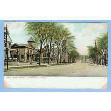 CT Waterbury West Main St Tree Lined Street Scene Unpaved Road w/Old Build~695