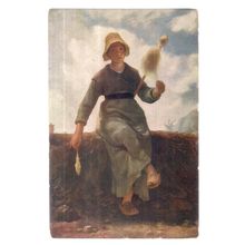THE SPINSTER by J F Millet unused antique postcard =