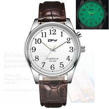 White Electro-Luminescent (Indiglo) Light Up Face Brown Leather Strap Watch