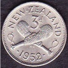 1952 New Zealand Threepence Coin