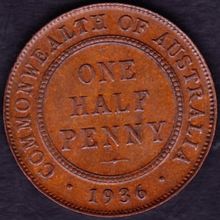 1936 Australia 1 Half Penny coin