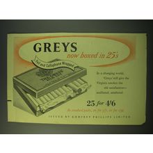 1953 Greys Cigarettes Ad - Greys now boxed in 25's