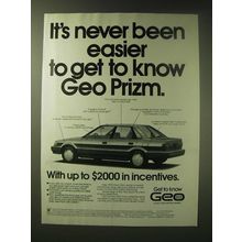 1990 Geo Prizm Car Ad - It's never been easier to get to know Geo Prizm