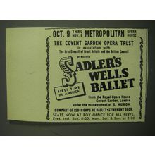 1949 Sadler's Wells Ballet Ad - Oct. 9 thru Nov. 6 Metropolitan Opera House