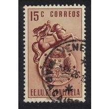 Venezuela Arms of Venezuela and Bolivar Statue 15c Black 1951 Canc SG#924 Sc#501