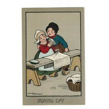 Ethel Parkinson Postcard. Ironing Day.
