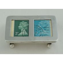 Modern Sterling Silver Double Stamp Box, Sheffield 2000, 55mm, total 31g.