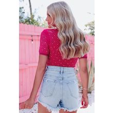 Rose Rhinestone Allover Round Neck Short Sleeve Bodysuit