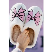 White Cute Bowknot Pattern Fuzzy Winter Home Slippers