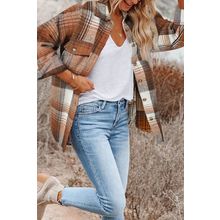 Brown Plaid Flap Pockets Shacket
