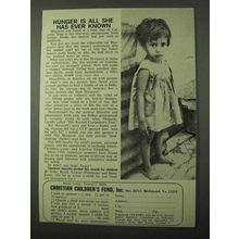 1971 Christian Children's Fund Ad - Hunger is All