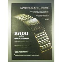 1989 Rado Diastar Anatom Watch Ad - Switzerland's No. 1 Watch