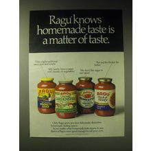 1989 Ragu Spaghetti Sauce Ad - Ragu knows homemade taste is a matter of taste