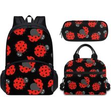 Forchrinse 3Piece Ladybug Backpack for Girls Kids Elementary Middle School Backp