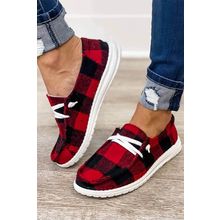 Red Vintage Plaid Lacing Decor Flat Shoes