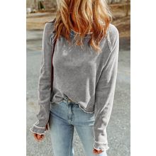 Gray Textured Round Neck Long Sleeve Top