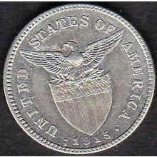 1915 S Philippines 20 Centavos Silver Coin