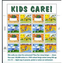 Kids Care - Earth Day Full Sheet of Sixteen 32 Cent Postage Stamps Scott 2951-54