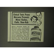 1957 Mexsana Powder Ad - Clinical tests prove Mexsana prevents minor rashes