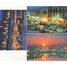 Crete Krete Rethymno Harbour Boats At Night 3x Postcard s