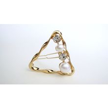 Smaller wavy gold triangle pearl and crystal hair pin clip barrette for fine