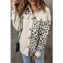 Apricot Leopard Print Detail Pocketed Corduroy Jacket