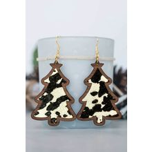 Black Christmas Tree Shape Pattern Print Dangle Earrings