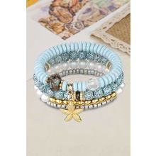 Light Blue 4pcs Starfish Pendant Beaded Bracelet Set